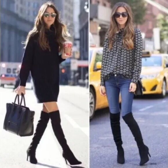 JOIE Jemina Over the Knee Thigh High Black Suede Heel Boots Size 9.5 - Picture 2 of 13